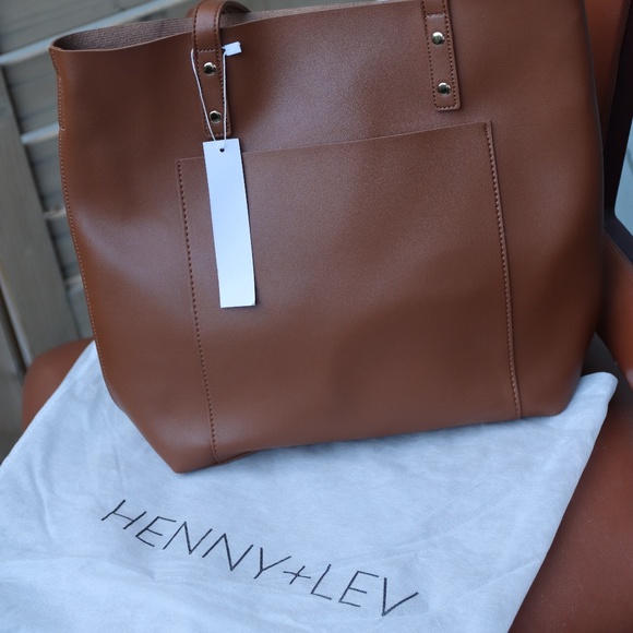 Henny + Lev Handbags - Henny + Lev Vegan Leather 2 n 1 Tote Carmel Colored Hand or Shoulder Bag